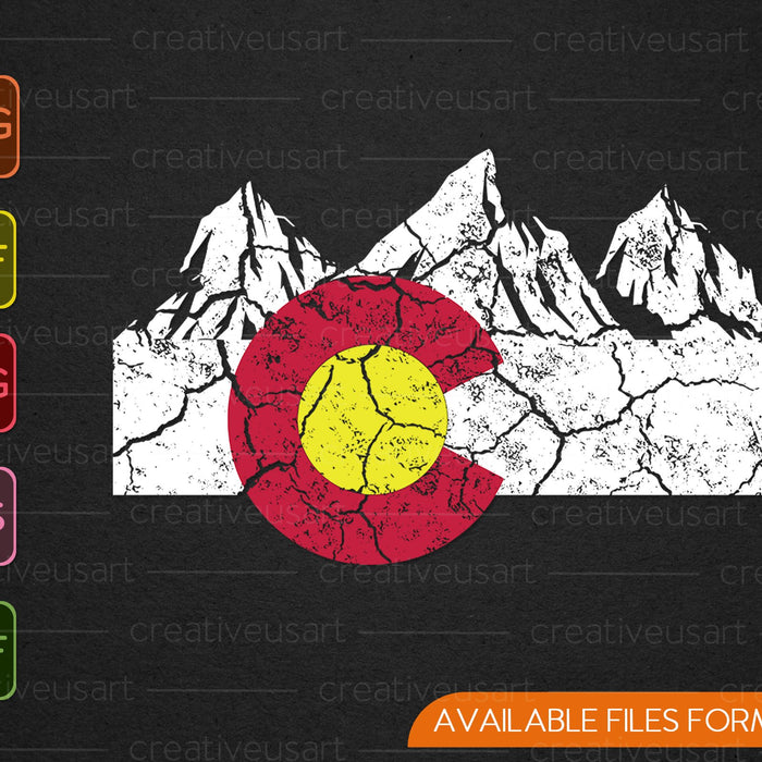 Colorado vlag bergen retro vintage noodlijdende grafische SVG PNG afdrukbare bestanden