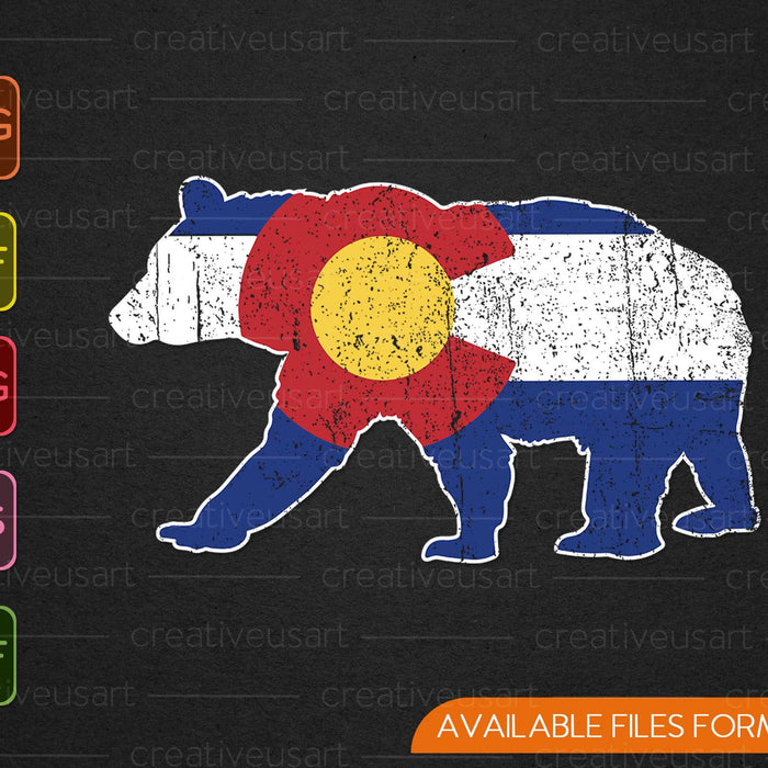 Colorado State Flag Walking Bear patriottische Vintage SVG PNG snijden afdrukbare bestanden