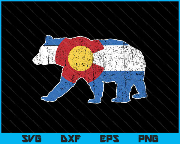 Bandera del estado de Colorado Oso caminante Patriótico Vintage SVG PNG Cortar archivos imprimibles