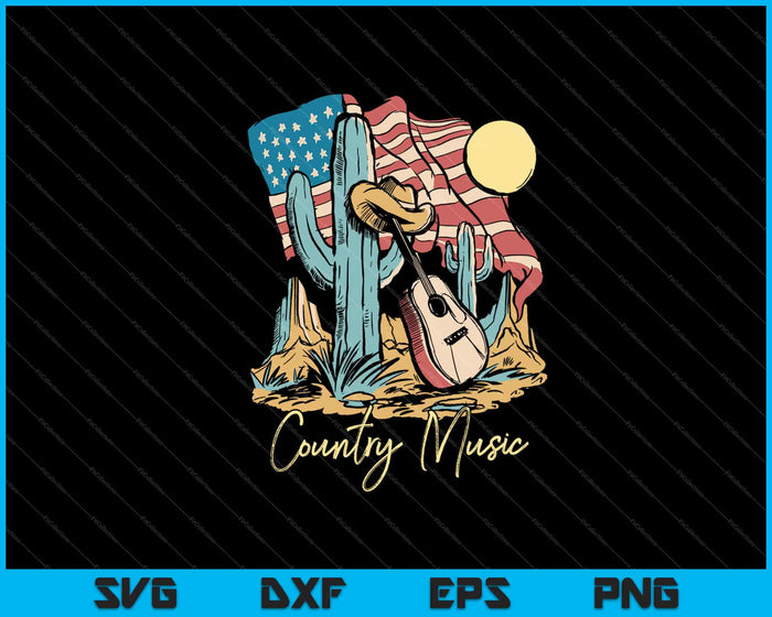 Country Music And American Flag Vintage Guitar Svg Cutting Printable Files