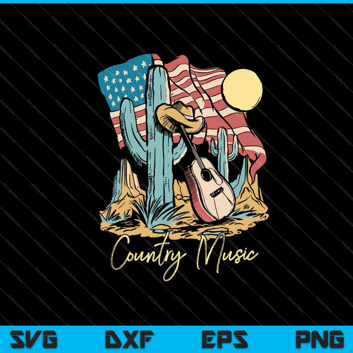Country Music And American Flag Vintage Guitar Svg Cutting Printable Files