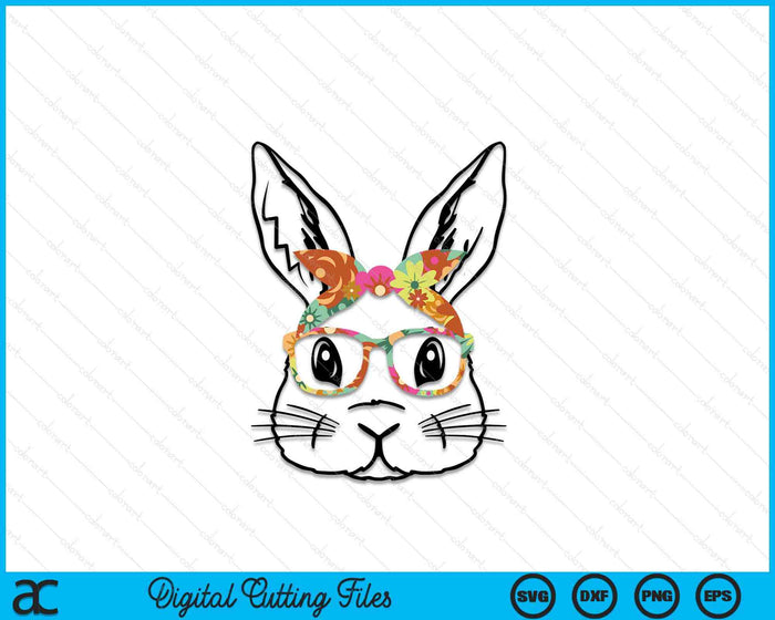 Linda cara de conejito gafas florales diadema feliz SVG PNG cortando archivos imprimibles