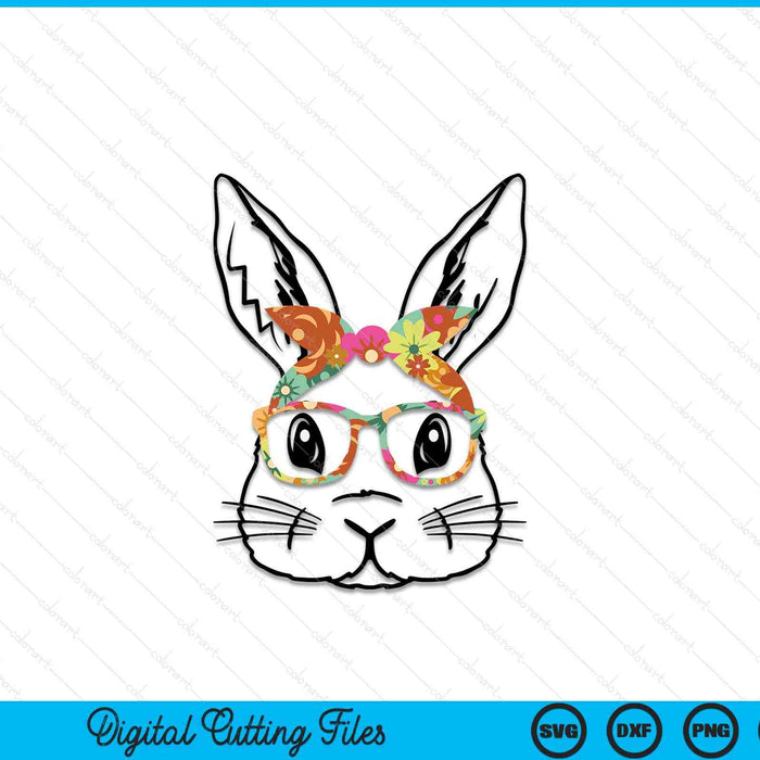 Linda cara de conejito gafas florales diadema feliz SVG PNG cortando archivos imprimibles