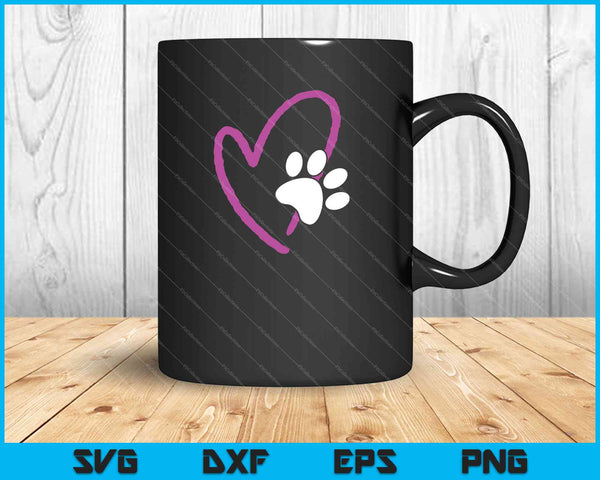 Cute I Love My Dog Puppy Cat Paw Heart SVG PNG Cutting Printable Files
