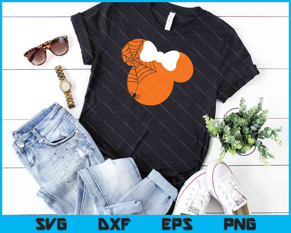 Schattige muis Halloween met boog en spinpompoen SVG PNG snijden afdrukbare bestanden - on a t-shirt
