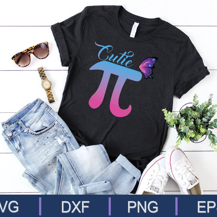 Cutie Pi T-Shirt Design, Cute Math Pun Tee for Pi Day SVG PNG Cutting Printable Files