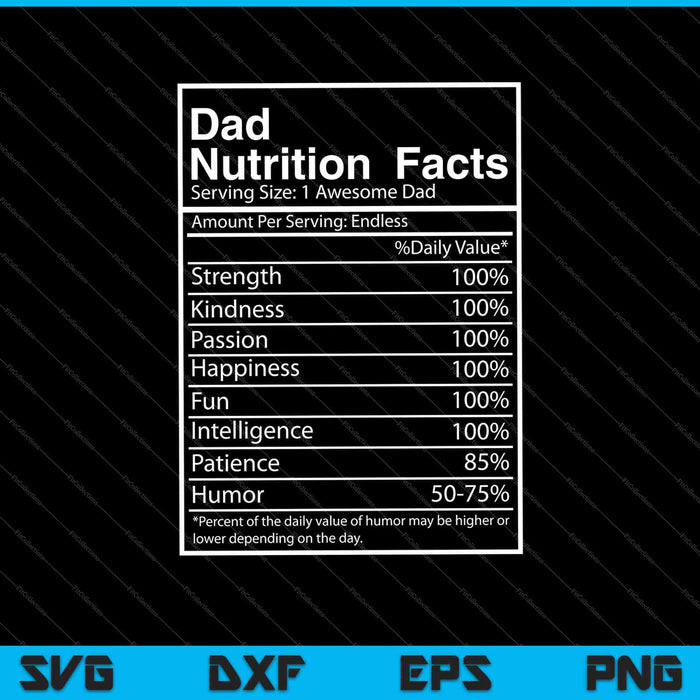 Datos nutricionales de papá Día del Padre Nutricional SVG PNG Cortar archivos imprimibles
