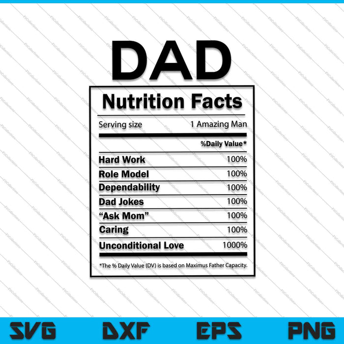 Papá Datos nutricionales SVG PNG Cortar archivos imprimibles