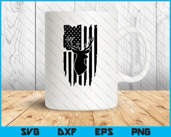 Distressed American Flag Deer Hunting SVG PNG Cutting Printable Files