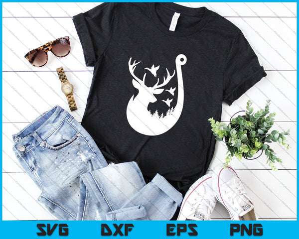 Herten, eend en visserij SVG PNG snijden afdrukbare bestanden - on a t-shirt