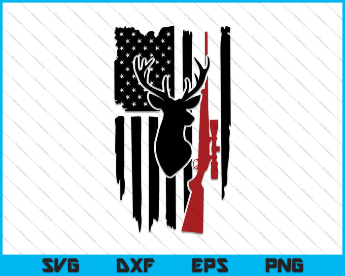 Deer Hunt Bandera americana angustiada SVG PNG Cortando archivos imprimibles
