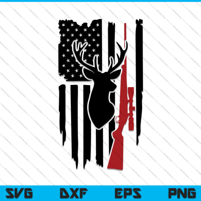 Deer Hunt Bandera americana angustiada SVG PNG Cortando archivos imprimibles