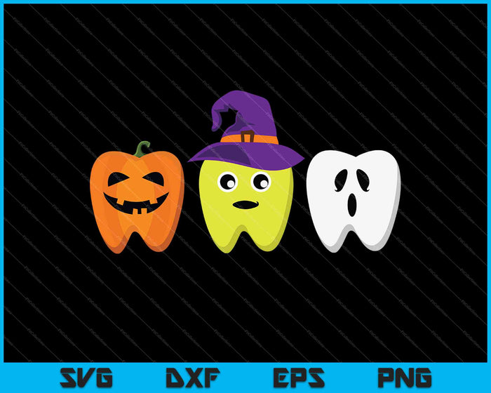 Higienista dental Halloween Calabaza Fantasma Bruja Diente Doctor SVG PNG Archivos