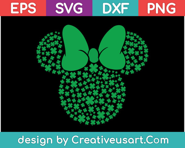 Minnie Mouse Icon Green Shamrocks St. Patrick's Day SVG PNG Cutting Printable Files