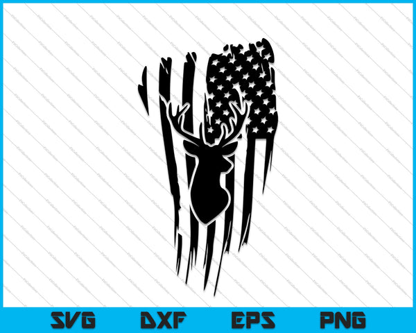 Bandera americana angustiada caza ciervos Cricut silueta SVG PNG corte archivos imprimibles