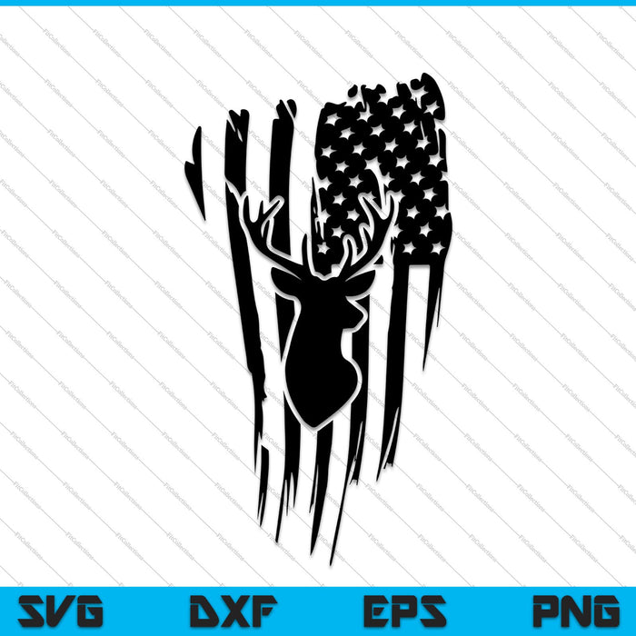 Verontruste Amerikaanse vlag jacht herten Cricut silhouet SVG PNG snijden afdrukbare bestanden