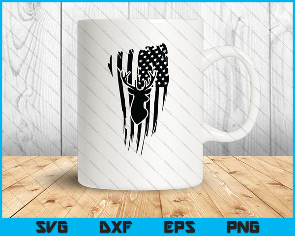 Distressed American Flag Hunting Deer Cricut Silhouette SVG PNG Cutting Printable Files