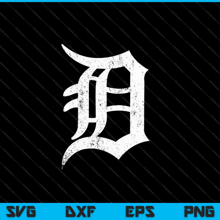 Distressed Detroit D Lettering Design SVG PNG Cutting Printable Files