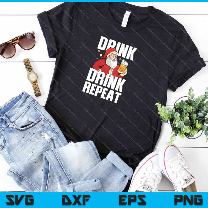 Drink drink repeat Santa Christmas SVG design shown on a t-shirt