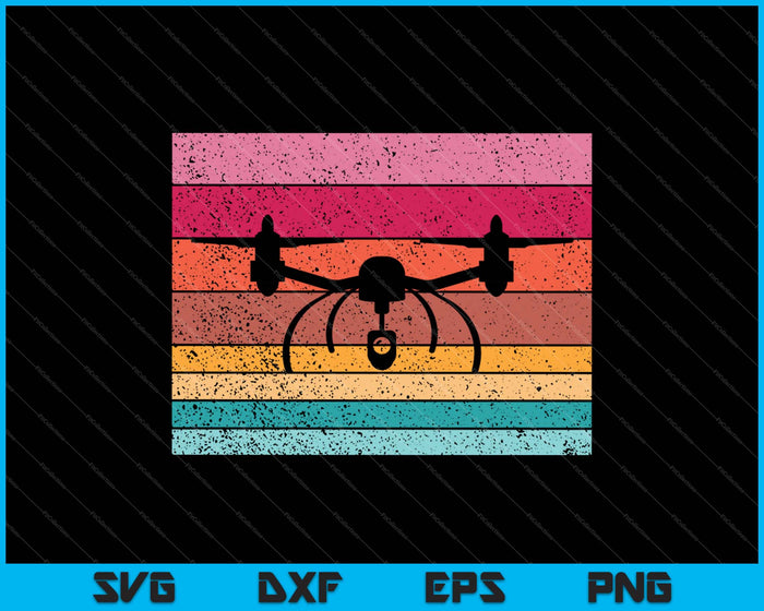 Drone shirt, vintage retro stijl quadcopter SVG PNG snijden afdrukbare bestanden