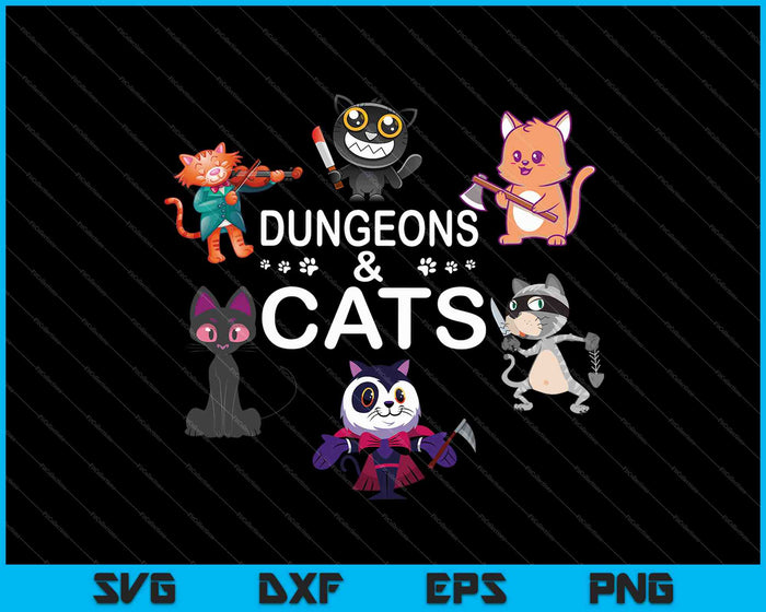 Mazmorras y gatos RPG D20 Dados Nerdy Fantasy Gamer SVG PNG Cortando archivos imprimibles