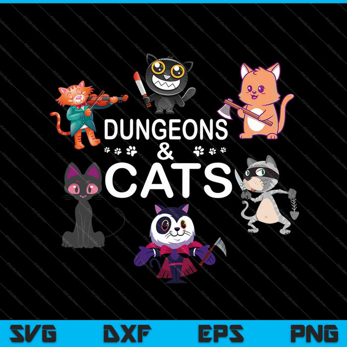 Mazmorras y gatos RPG D20 Dados Nerdy Fantasy Gamer SVG PNG Cortando archivos imprimibles