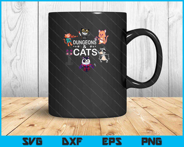 Mazmorras y gatos RPG D20 Dados Nerdy Fantasy Gamer SVG PNG Cortando archivos imprimibles