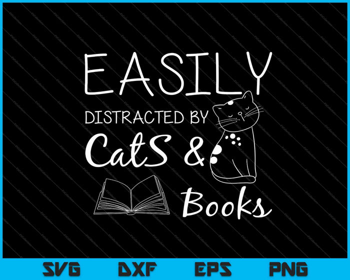 Gatos y libros fácilmente distraídos SVG PNG cortando archivos imprimibles