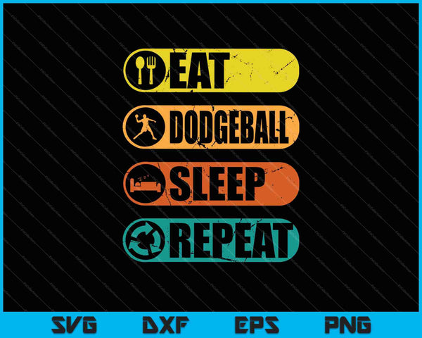 Eet slaap Dodgeball Herhaal SVG PNG Snijden afdrukbare bestanden