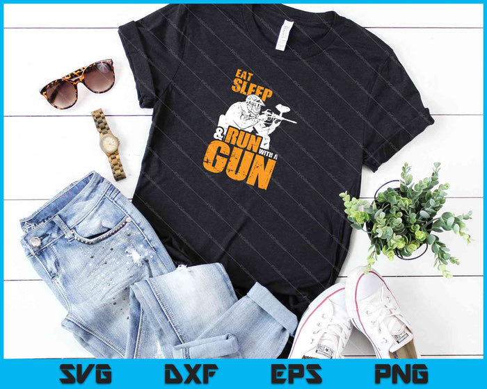 Eat Sleep & Run with a Gun Paintball SVG PNG Cutting Printable Files