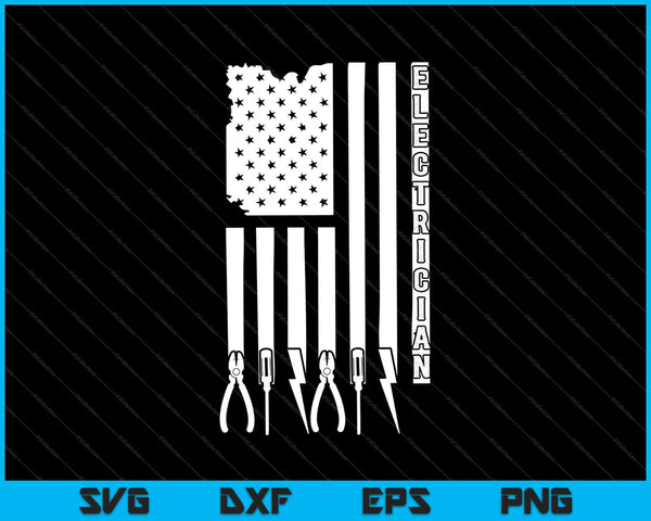 Electrician On USA Flag W Tools SVG PNG Cutting Printable Files