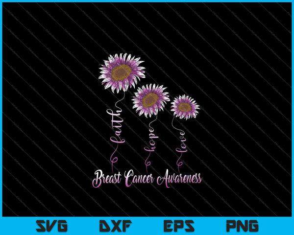 Faith hope love pink daisy flower breast cancer awareness SVG cut file