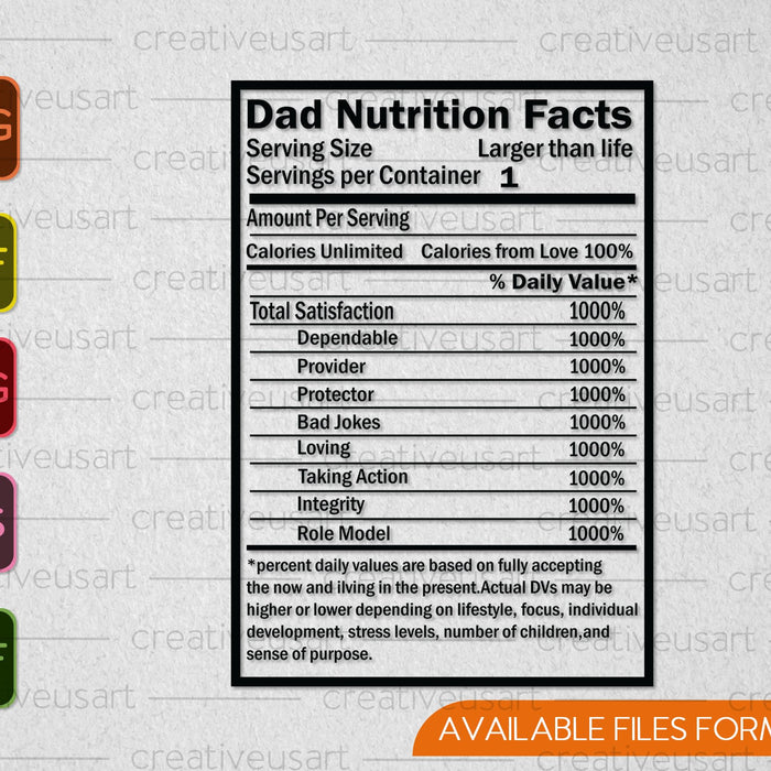 Día del Padre Papá Información nutricional SVG PNG Cortar archivos imprimibles