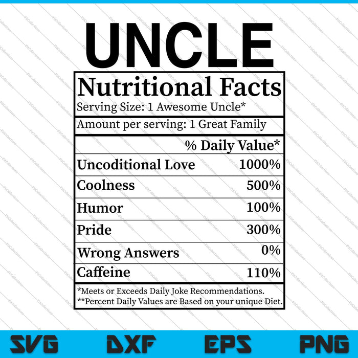 Fathers Day Gifts for Uncle Nutritional Facts Label Funny SVG PNG Cutting Printable Files