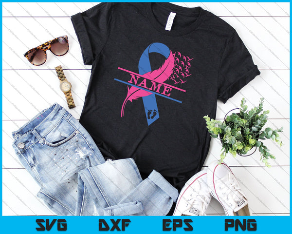Miscarriage Infant Awareness Ribbon Feather with Birds with Font for Name Edit SVG PNG Cutting Printable Files - on a t-shirt