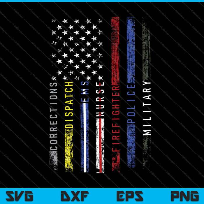 First Responders Hero Flag Nurse EMS Police Fire Military SVG PNG Cutting Printable Files