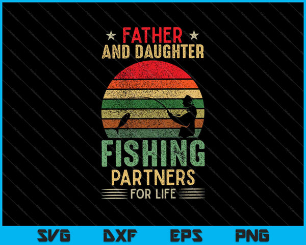 Pescador papá e hija socios de pesca SVG PNG cortando archivos imprimibles