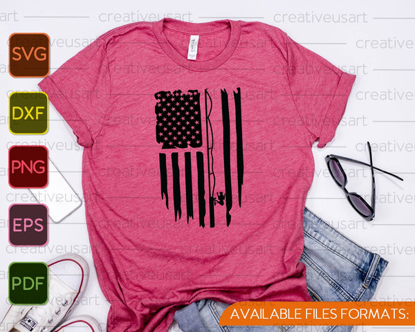 Pesca bandera americana angustiada SVG PNG cortando archivos imprimibles - on a t-shirt