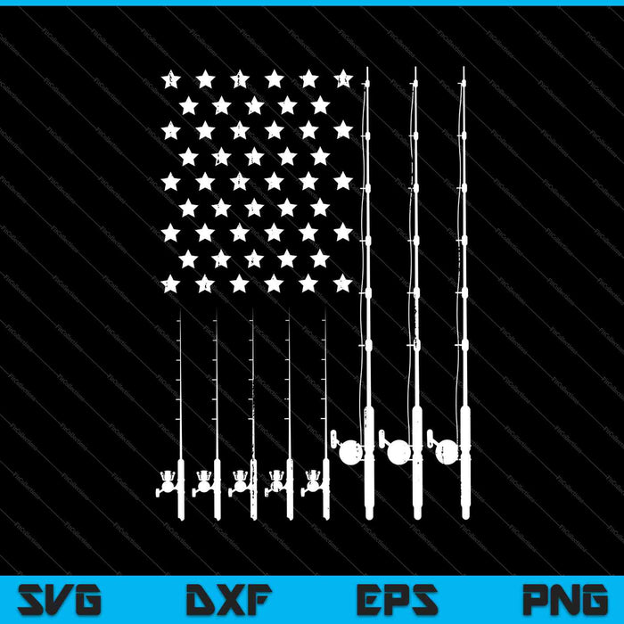 Caña de pescar Bandera Americana Patriótica al aire libre SVG PNG Cortar archivos imprimibles 