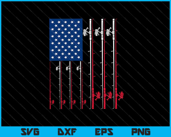 Caña de pescar bandera de EE. UU. camisa linda caza de peces SVG PNG corte archivos imprimibles
