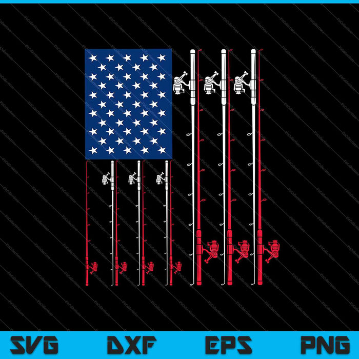Caña de pescar bandera de EE. UU. camisa linda caza de peces SVG PNG corte archivos imprimibles
