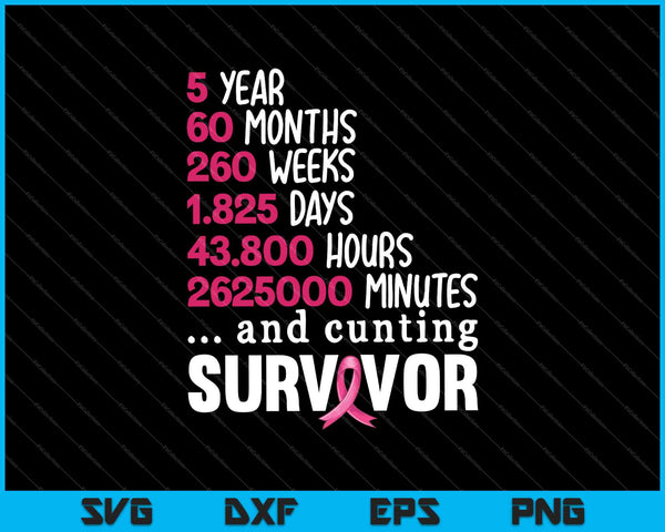 Cinco sobrevivientes de 5 años de conciencia de la camisa del cáncer de mama SVG PNG cortando archivos imprimibles