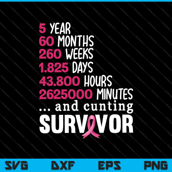 Vijf 5 jaar Survivor Breast Cancer Shirt bewustzijn SVG PNG snijden afdrukbare bestanden
