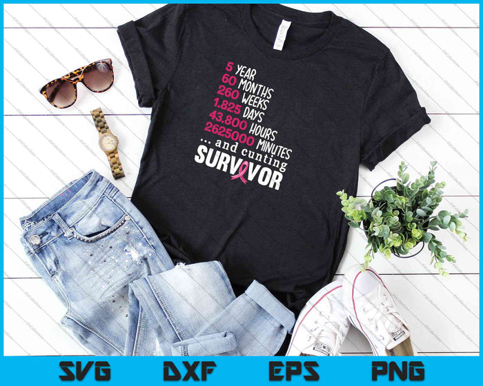 Cinco sobrevivientes de 5 años de conciencia de la camisa del cáncer de mama SVG PNG cortando archivos imprimibles