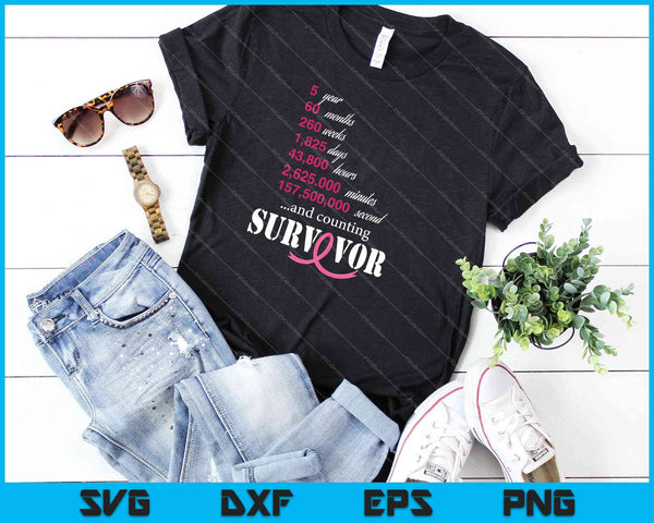 Vijf 5 jaar overlevende borstkanker shirt bewustzijn cadeau 2020 SVG PNG snijden afdrukbare bestanden - on a t-shirt