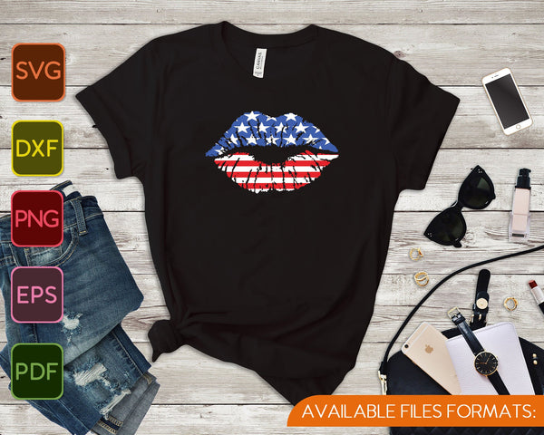 Flag Lips 4th of July SVG PNG Cutting Printable bundle Files - on a t-shirt