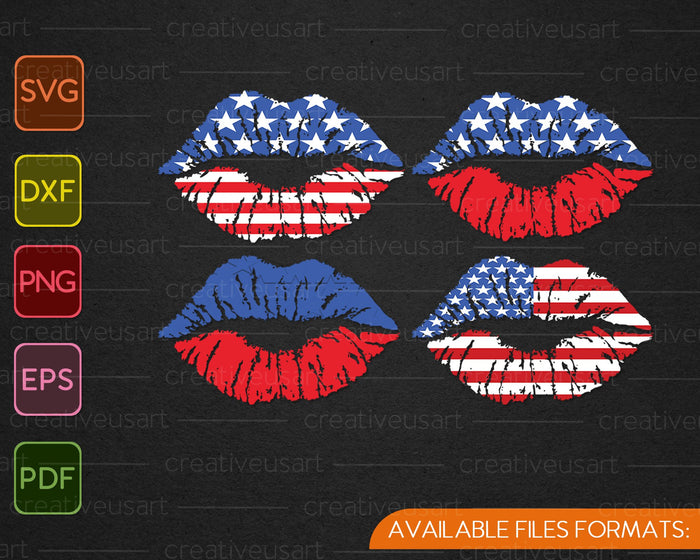 Flag Lips 4th of July SVG PNG Cutting Printable bundle Files