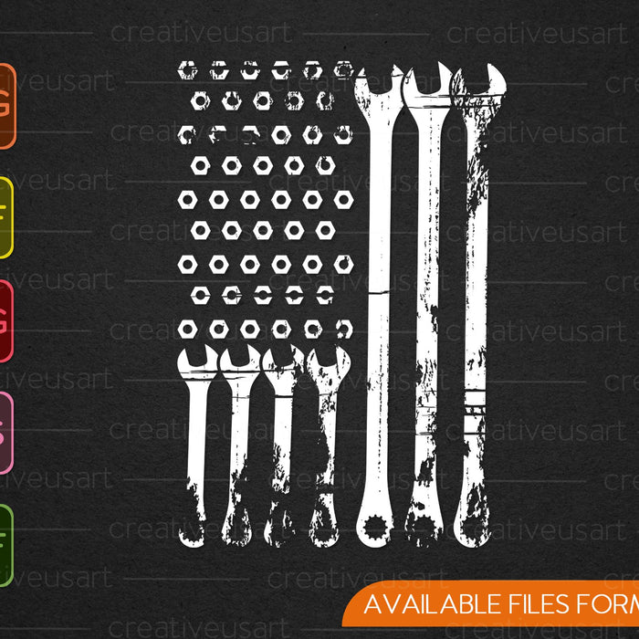 Bandera EE.UU. Llaves mecánicas para mujeres hombres herramientas América SVG PNG corte archivos imprimibles 