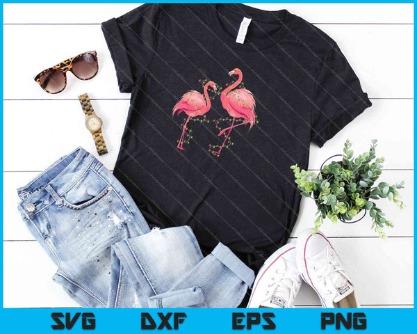 Flamingo Christmas Tree Santa Hat Xmas Light Merry Christmas SVG PNG Cutting Printable Files - on a t-shirt