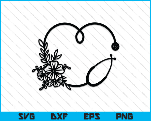 Floral stethoscoop bloem hart SVG PNG snijden afdrukbare bestanden